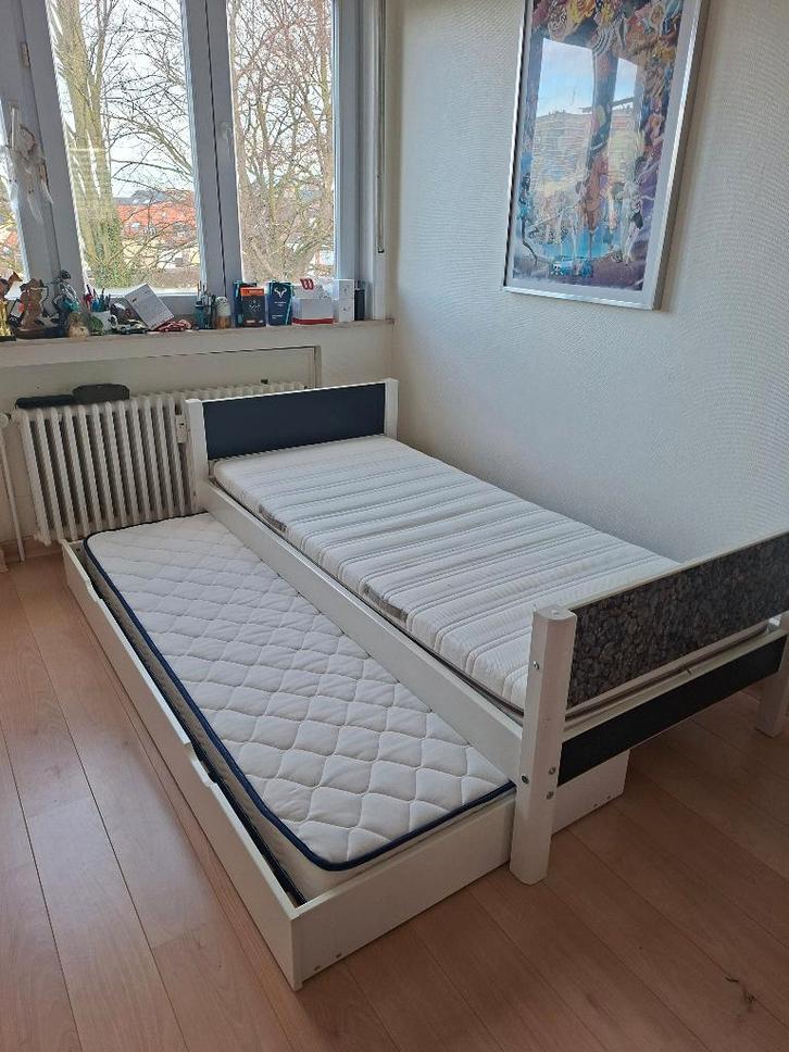 Lit Flexa simple avec lit gigogne + 2 matelas, Huis en Inrichting, Slaapkamer | Bedden, Gebruikt, Tweepersoons, 90 cm, 200 cm