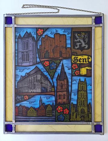 Glas in lood / glasraam in lood - Gent - Hermans - jaren 80 beschikbaar voor biedingen