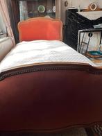 Gestoffeerd bed in kersenhoutstijl met wollen matras, 100 cm, Gebruikt, Eenpersoons, Bruin