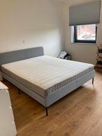 IKEA Slattum gestoffeerd bed + matras + topper, 160 cm, Grijs, Gebruikt, Ophalen