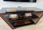 Meuble TV buffet -brun- avec bois et verre, Avec tablette(s), 100 à 150 cm, Utilisé, Enlèvement ou Envoi