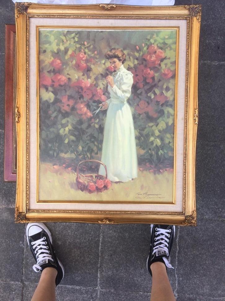 „The Rose Garden” schilderij van Tom Browning, Antiek en Kunst, Kunst | Schilderijen | Klassiek, Ophalen