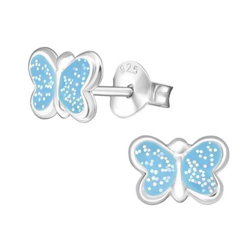 Boucles d'oreilles enfant argentées papillon bleu pailleté, Bijoux, Sacs & Beauté, Bijoux pour enfant, Neuf, Boucles d'oreilles