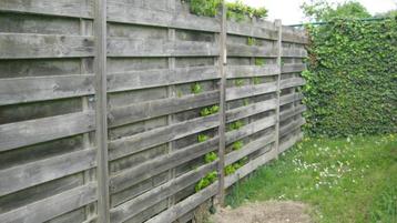Lange houten palissaden: 1,80 m (10 stuks), Tuin en Terras, Schuttingen, Ophalen, Gebruikt, Hout, Minder dan 3 meter