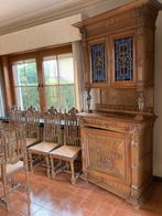 Antiek eetkamerensemble - tafel, 6 stoelen& kast 19e eeuw, Antiek en Kunst, Ophalen