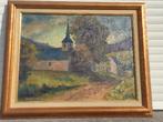 huile sur toile village avec eglise signe lou denel 47, Antiquités & Art, Art | Peinture | Classique, Enlèvement ou Envoi