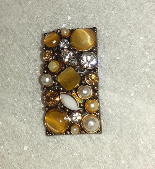 broche brons met parels, diamantjes en katoog '90, Bijoux, Sacs & Beauté, Broches, Neuf, Autres matériaux, Brun, Moins de 4 cm