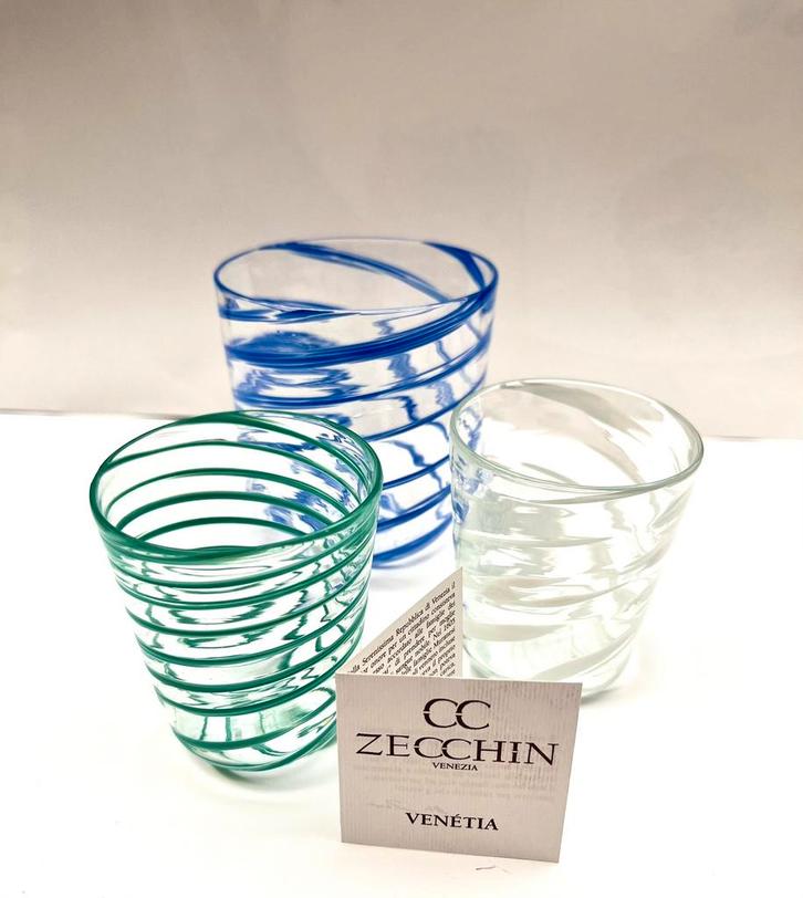 Murano glas: Set van drie spiraal glazen CC Zecchin + certif, Antiek en Kunst, Antiek | Glaswerk en Kristal, Ophalen of Verzenden