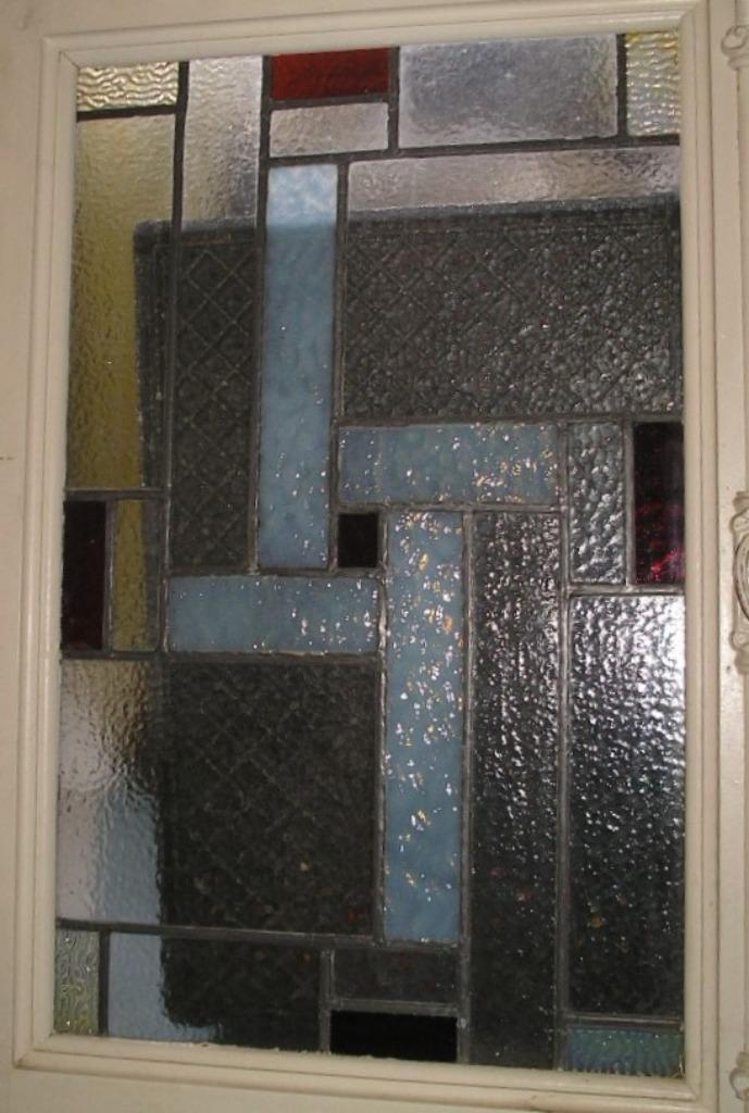 ART DECO RAAM MET GEOMETRISCH GEBRANDLIJST EIKEN KADER, Doe-het-zelf en Bouw, Glas en Ramen, Gebruikt, Gevelraam of Ruit, 80 tot 120 cm