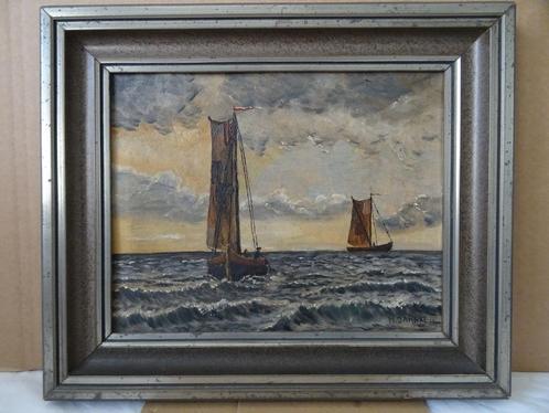 Tableau ancien H. Jahnke peinture Bateaux de pêche 1939, Antiquités & Art, Art | Peinture | Classique, Enlèvement ou Envoi