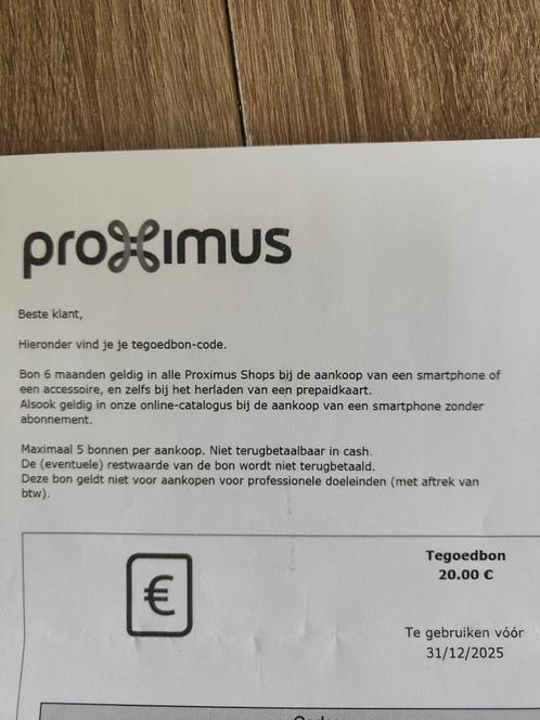Proximus aankoopbonnen, Tickets en Kaartjes, Kortingen en Cadeaubonnen, Warenhuis- of Winkelbon, Overige soorten