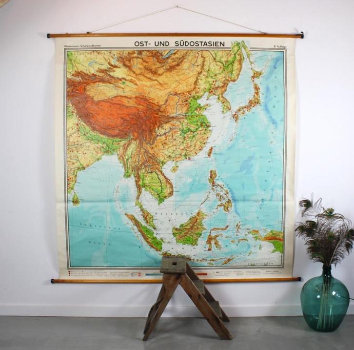 vintage schoolkaart Zuid-Oost Azië, Antiek en Kunst, Antiek | Schoolplaten, Aardrijkskunde, Ophalen