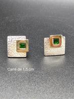 Vierkante oorbellen en groene steen. 925j zilver, Nieuw, Ophalen of Verzenden, Knopjes of Stekers, Zilver