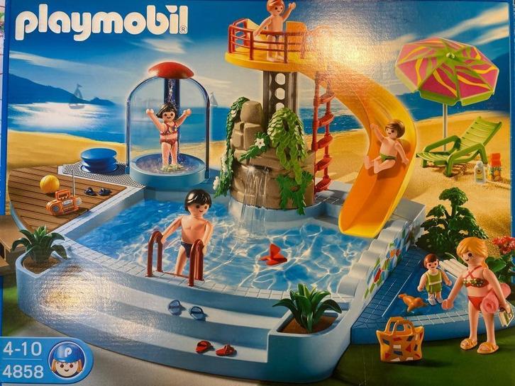 Piscine extérieure - 4858 + access 4861 et 4864, Kinderen en Baby's, Speelgoed | Playmobil, Zo goed als nieuw, Complete set, Ophalen