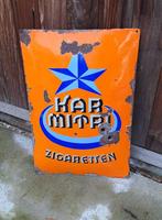 Stoer antiek emaille reclamebord, KAR MITRI zigaretten., Ophalen of Verzenden, Gebruikt, Reclamebord