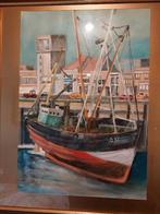 Schilderij op doek met vissersboot in een haven, Enlèvement