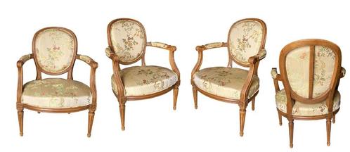 Louis XVI cabrioletfauteuils in zijden lampen, Antiek en Kunst, Antiek | Meubels | Stoelen en Sofa's, Ophalen of Verzenden