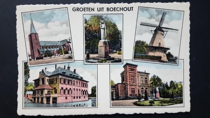 Postkaart Groeten uit Boechout Kerk Molen ..., Verzamelen, Postkaarten | België, Gelopen, Antwerpen, 1940 tot 1960, Ophalen of Verzenden