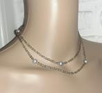 Ketting zoetwaterparel kristal grijs, Handtassen en Accessoires, Kettingen, Verzenden, Grijs, Steen of Mineraal, Met edelsteen