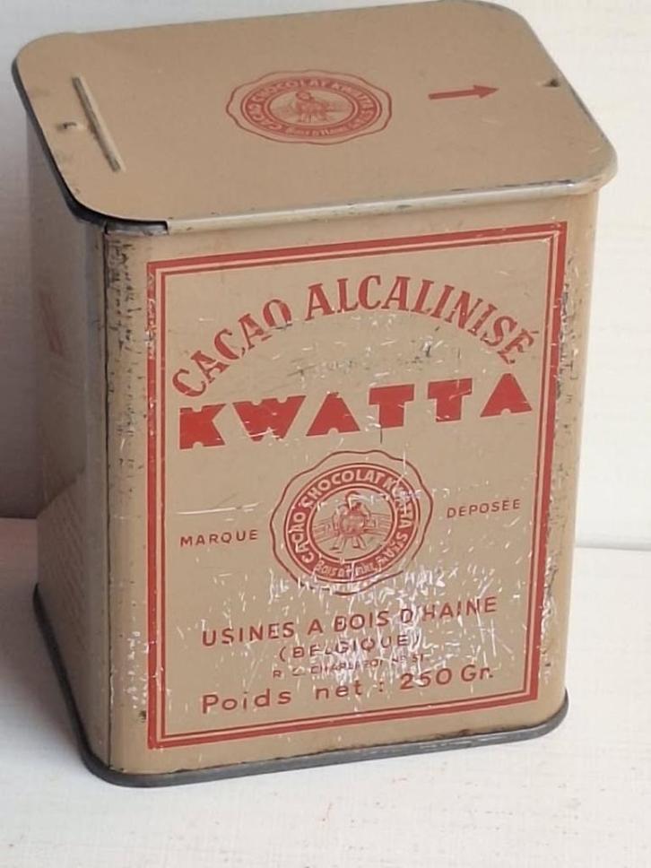 Ancienne boîte métallique Kwatta Cacao alcalinisé, Verzamelen, Blikken, Gebruikt, Overige, Overige merken, Ophalen of Verzenden