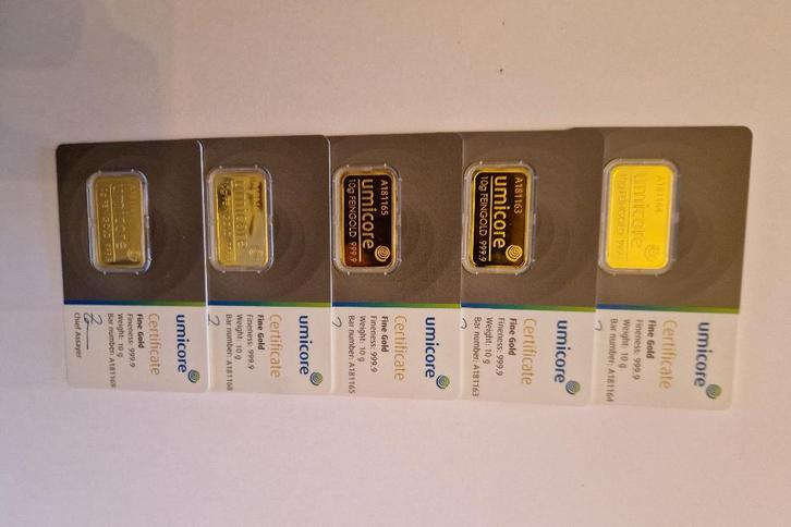 Lingot d'or Umicore 10 grammes x 5, Timbres & Monnaies, Métaux nobles & Lingots, Or, Enlèvement