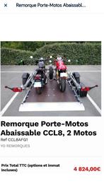 Remorque moto qui s’abaisse au sol pour deux motos oui 1quad, Autos : Divers, Remorques, Enlèvement