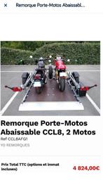 Remorque moto qui s’abaisse au sol pour deux motos oui 1quad, Enlèvement