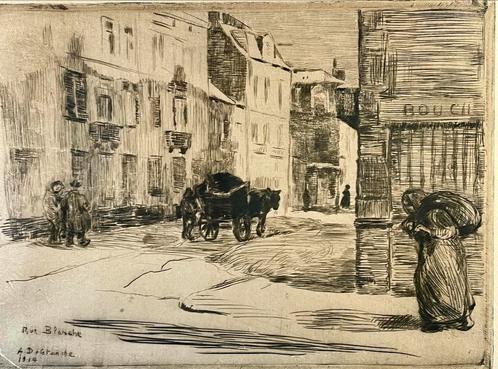 Albert Delstanche - Ets - Brussel - 1914 - Gesigneerd, Antiek en Kunst, Kunst | Etsen en Gravures, Ophalen of Verzenden