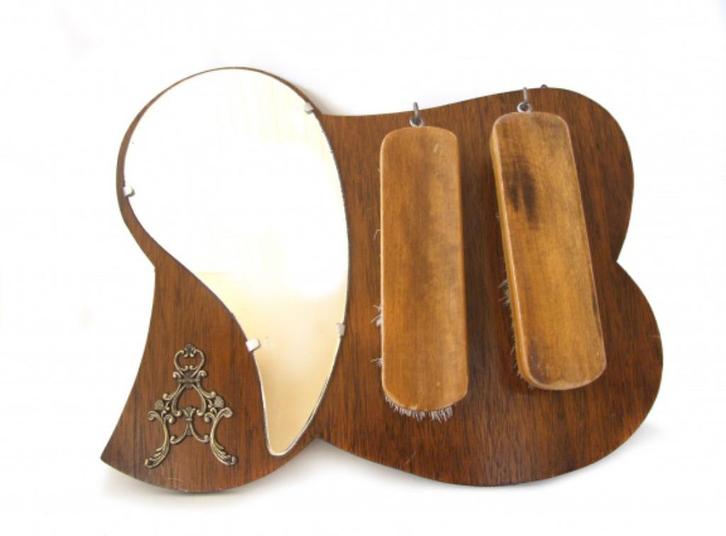 antieke spiegel met twee borstels, Huis en Inrichting, Woonaccessoires | Spiegels, Gebruikt, Minder dan 50 cm, Minder dan 100 cm