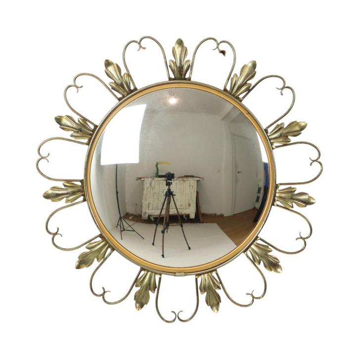 Vintage Fish Eye Convex Spiegel Sunburst Heksenspiegel Deknu, Antiek en Kunst, Antiek | Spiegels, Minder dan 50 cm, Minder dan 100 cm