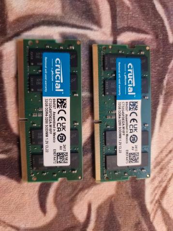 Mémoire Ram Le plus haut de gamme 32 Go 3200 Mhz Crucial, Enlèvement ou Envoi, Comme neuf, DDR4