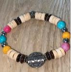 Armband 3 verschillende edelstenen en hout met bedel, Ophalen of Verzenden, Zo goed als nieuw, Hout