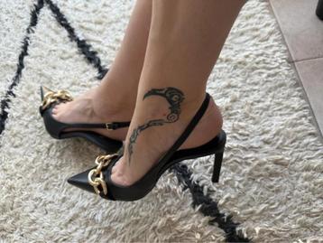Gratis verzenden luxe zwarte leren slingbacks mt 37 beschikbaar voor biedingen