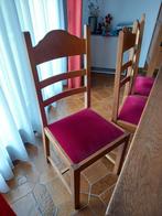 6 belles chaises en chêne clair et assisse en velours rouge, Maison & Meubles, Comme neuf, Brun, Bois, Enlèvement