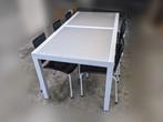 Eettafel (metaal & glas) met stoelen, Huis en Inrichting, Tafels | Eettafels, Ophalen, Gebruikt, 50 tot 100 cm, Vijf personen of meer