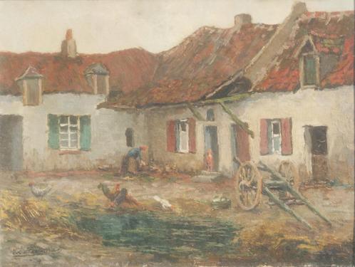 Edmond Heirman (1869-1957): Hoevezicht (60 x 52 cm), Antiek en Kunst, Kunst | Schilderijen | Klassiek, Ophalen of Verzenden