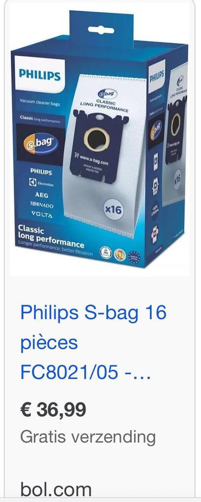Philips s-bag (volle doos 16 stuks + doos 11 stuks), Electroménager, Aspirateurs, Neuf, Aspirateur, Sac à poussière, Enlèvement ou Envoi