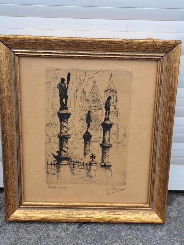 gravure petit sablon signe kurt peiser, Antiek en Kunst, Kunst | Etsen en Gravures, Ophalen of Verzenden