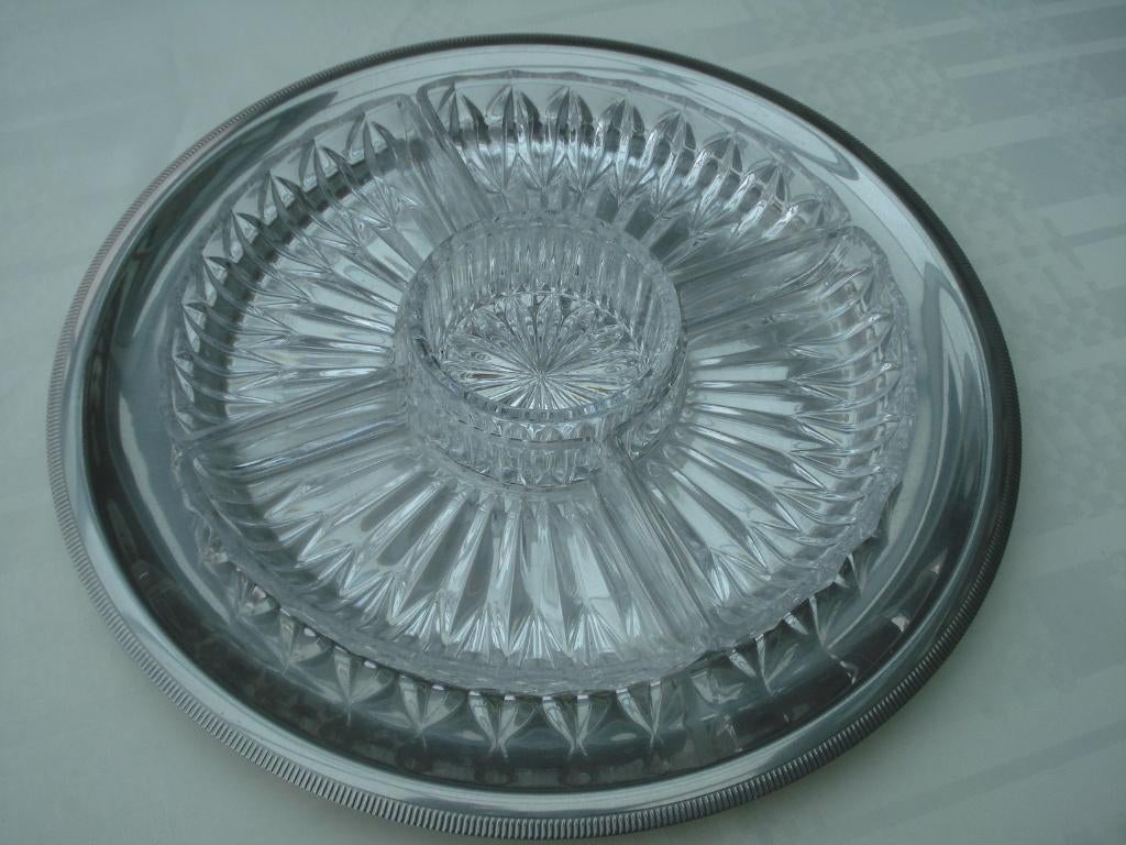 Schaal met glazen verdeelschaaltjes, Ophalen, Schaal, Rond, Glas