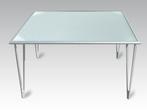 Glazen tafel, Ophalen, Metalen poten met glazen blad, 50 tot 100 cm, Zo goed als nieuw