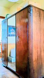 3-deurs kledingkasten en art-decospiegel met bloemenornament, Huis en Inrichting, Gebruikt