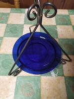 staander met glazen schaal dia 20cm in blauw sierglas, Ophalen of Verzenden