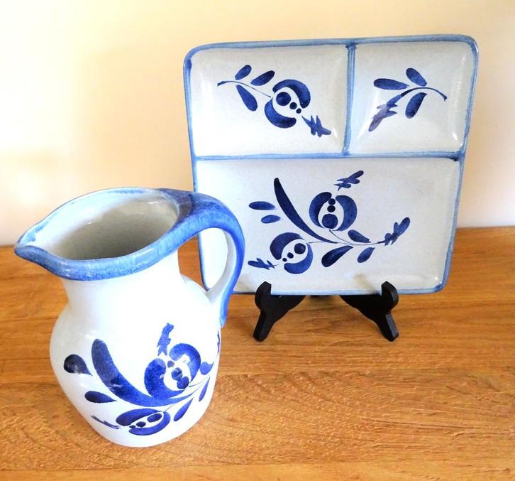 St Clément France. Handbeschilderde kan en hapjesschaal, Antiek en Kunst, Antiek | Keramiek en Aardewerk, Ophalen of Verzenden