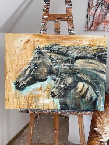 Vrij groot schilderij paarden Mk Art beschikbaar voor biedingen