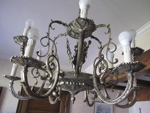 Grote zilveren luster 12 armen en 2 appliques, Antiek en Kunst, Antiek | Verlichting, Ophalen