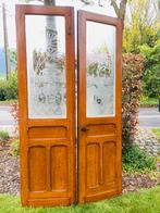 Antieke dubbele ensuite deuren met art deco geëtst glas!!!, Doe-het-zelf en Bouw, Deuren en Vliegenramen, Ophalen, Gebruikt, Glas