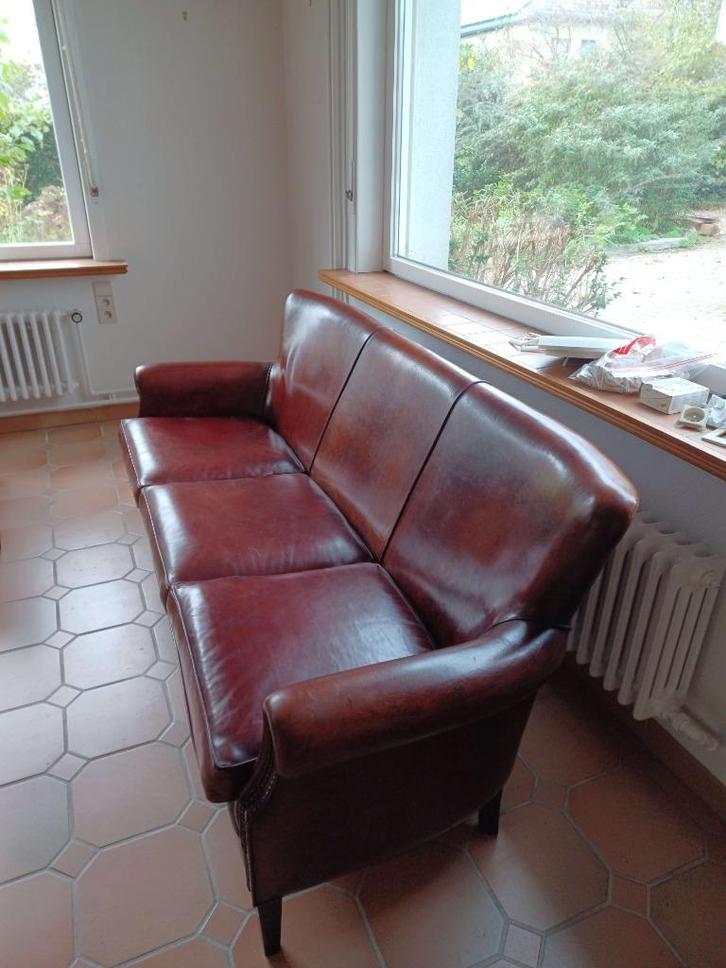 SCHAPENLEREN 3-ZIT BANK  LOUNGE ATELIER 850€, Huis en Inrichting, Zetels | Zetels, Zo goed als nieuw, Rechte bank, Driepersoons