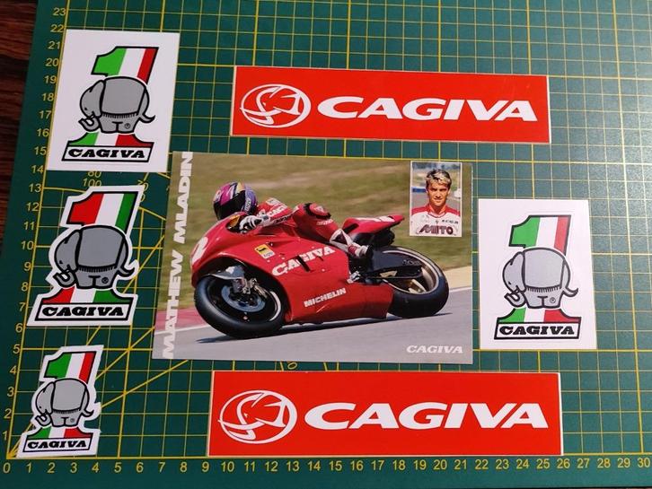 Lot 7x stickers Moto Cagiva logo - 1994 Matt Mladin GP500, Verzamelen, Stickers, Ophalen of Verzenden