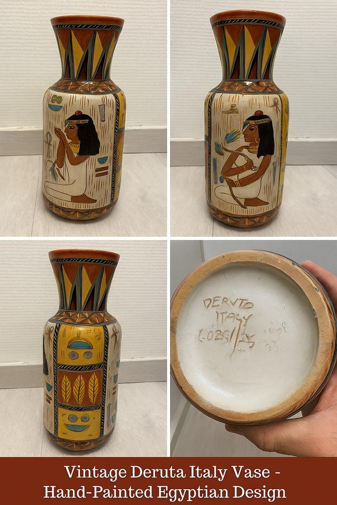 Antieke Deruta Italy vaas – handbeschilderd Egyptisch design, Antiek en Kunst, Antiek | Vazen, Ophalen