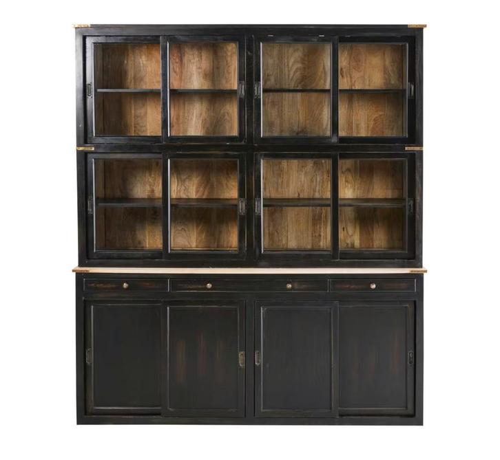 Vitrinekast in mangohout met messing afwerking, Huis en Inrichting, Kasten | Buffetkasten, Zo goed als nieuw, Ophalen